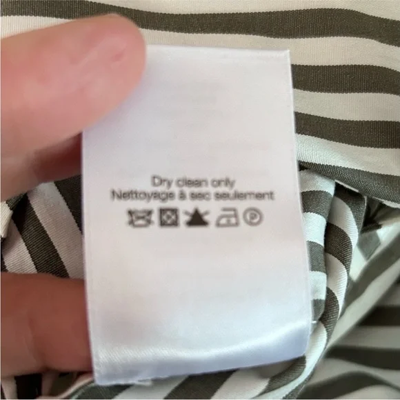 Veronica Beard Ruched Striped Shirtdress White & Olive Green Size 8 - Picture 12 of 13